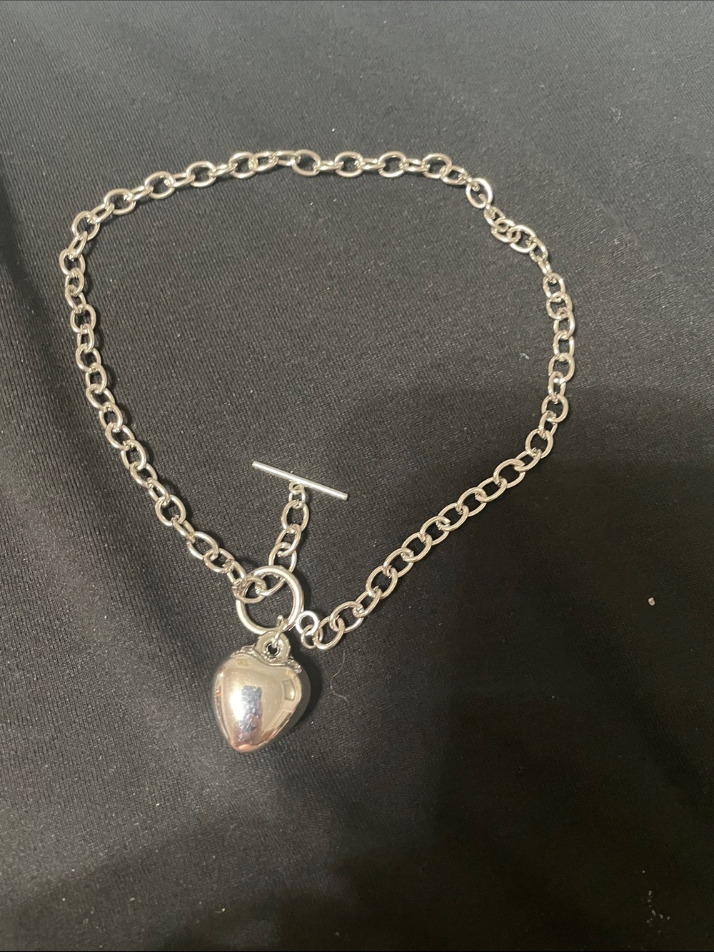 Silver tone Heart Charm Toggle Chain Necklace - Women Jewelry